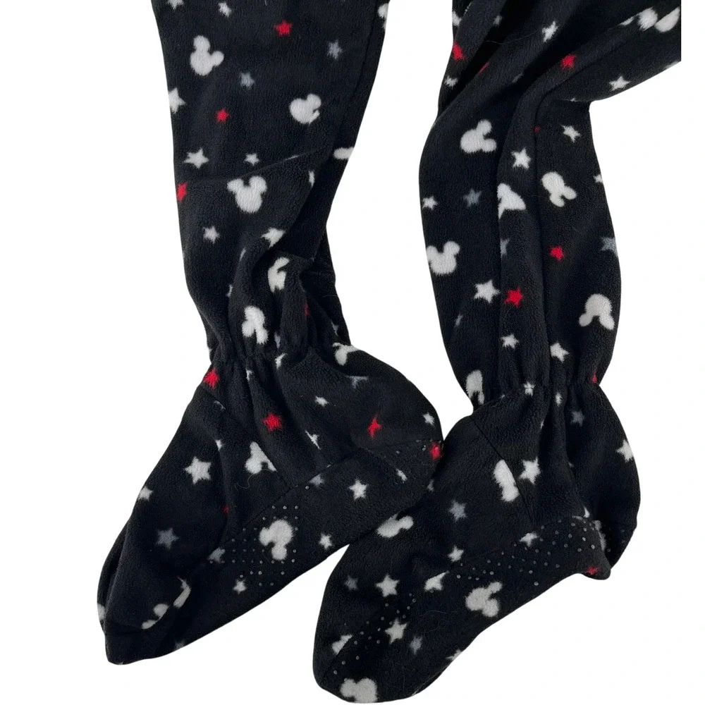 Disney Mickey Mouse Womens Fleece Footed Pajamas Union Suit Black Stars Medium M - Picture 3 of 4